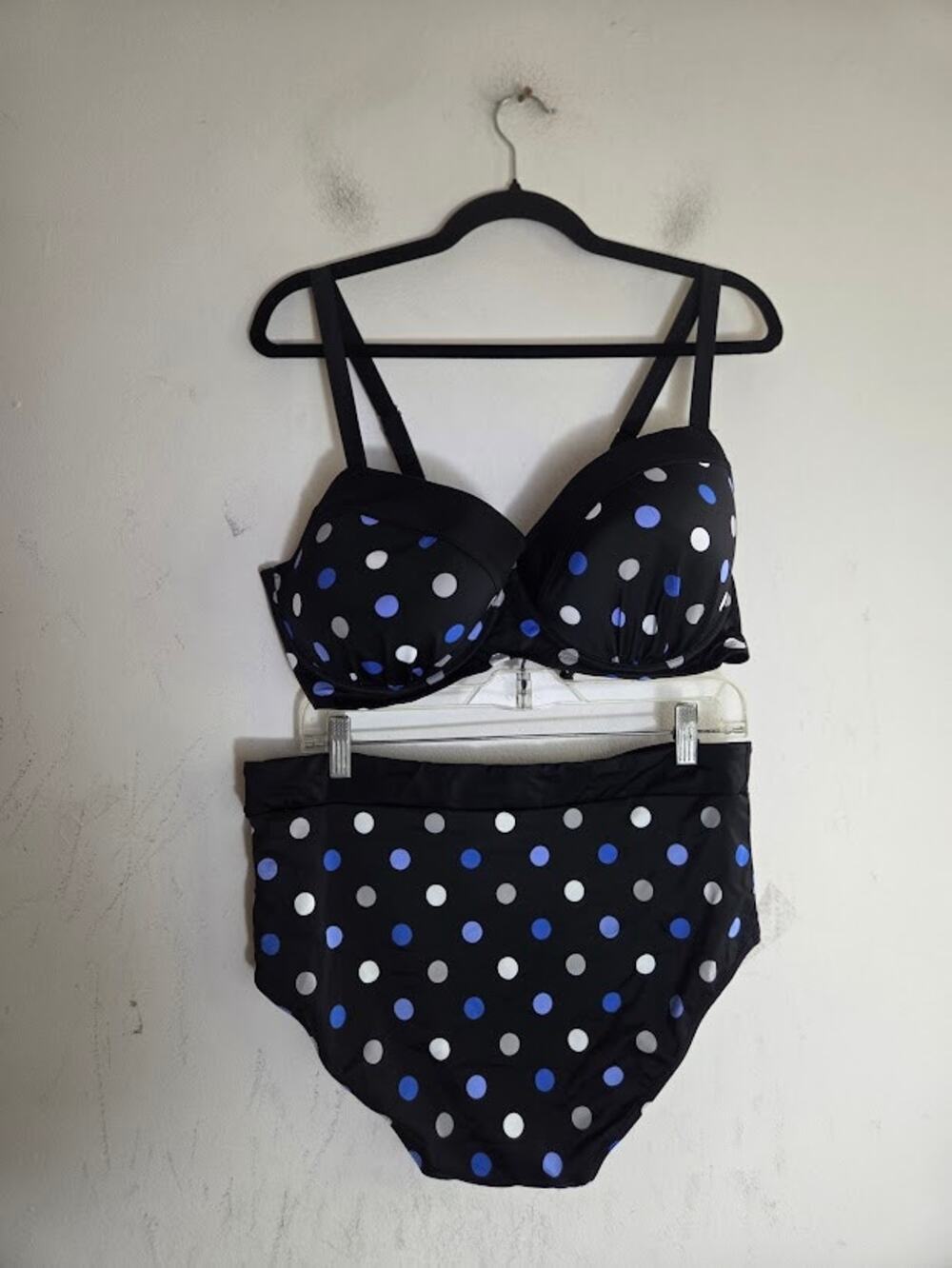 NWOT Swimsuits for All Black w/Blue Polka Dots 2 Pieces Full Bottom Bikini sz 20